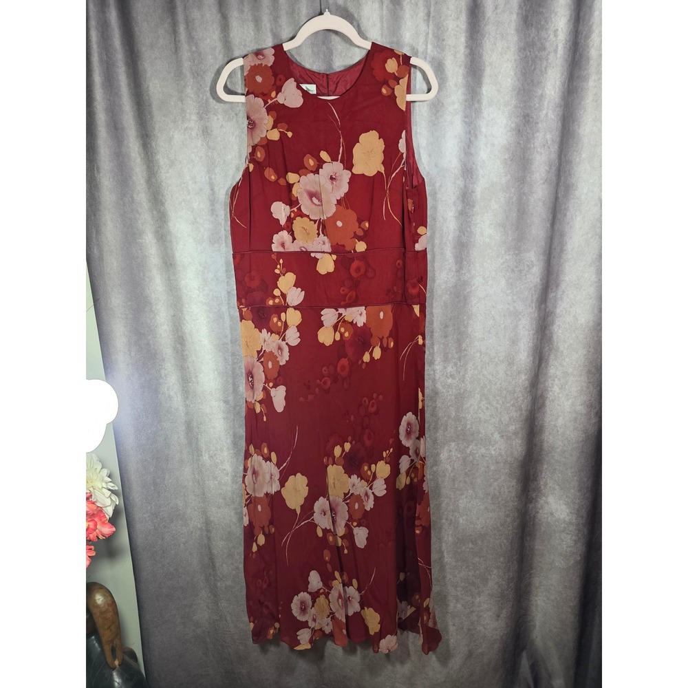 David Warren New York Burgundy Floral Sleeveless Maxi Dress Red‎ Lined Side Zip